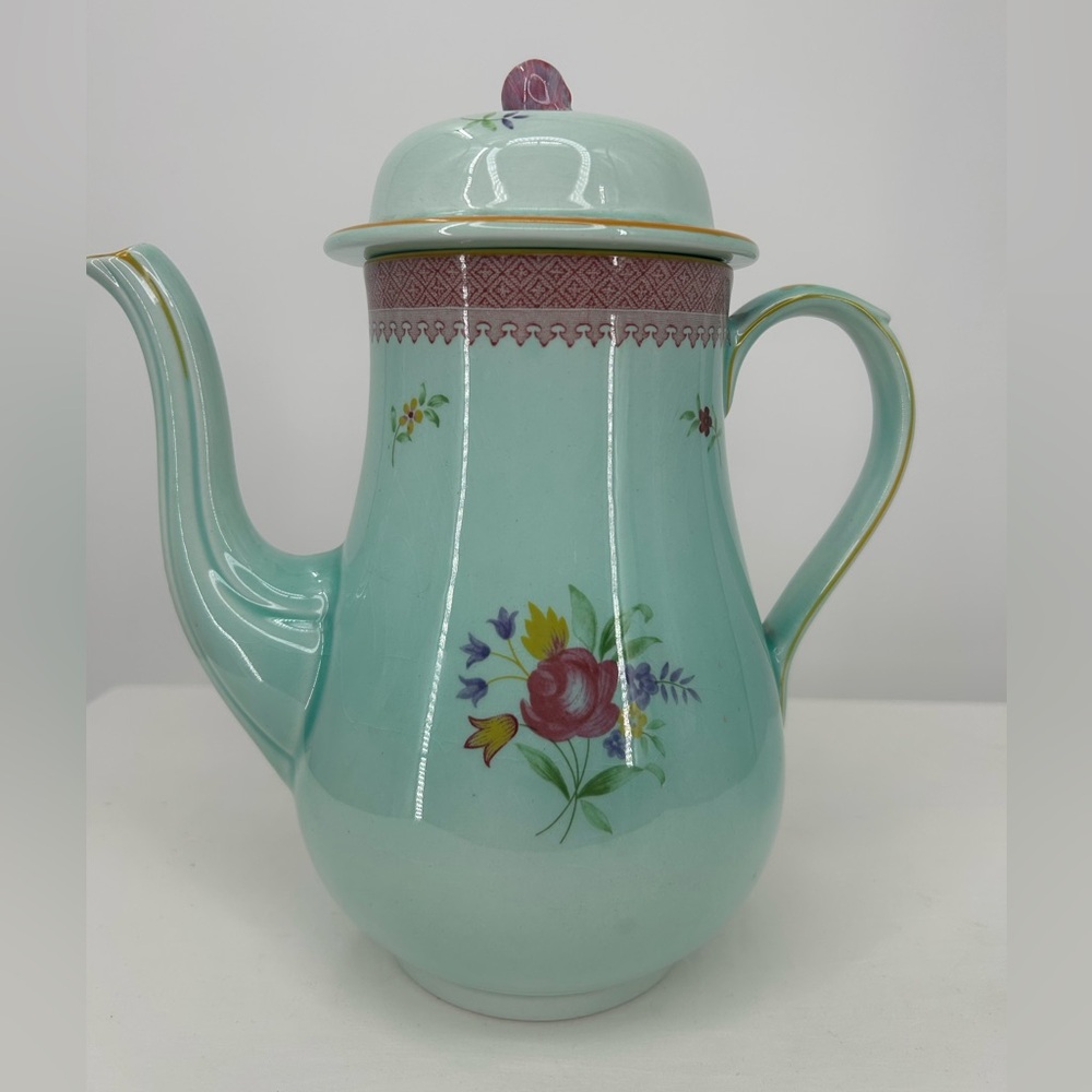 Adams Calyx‎ Ware Coffee Pot Lowestoft pattern Vintage Floral Duck Egg Blue